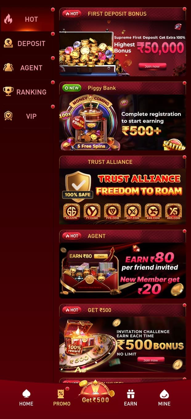 YY Game app screenshot — Live Casino Floor